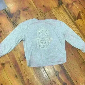 Miken Flow Hamsa Hand Evil Eye Grey Sweatshirt size 1x